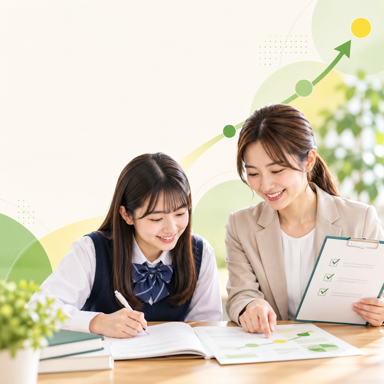 講師と生徒が学習計画を確認している様子